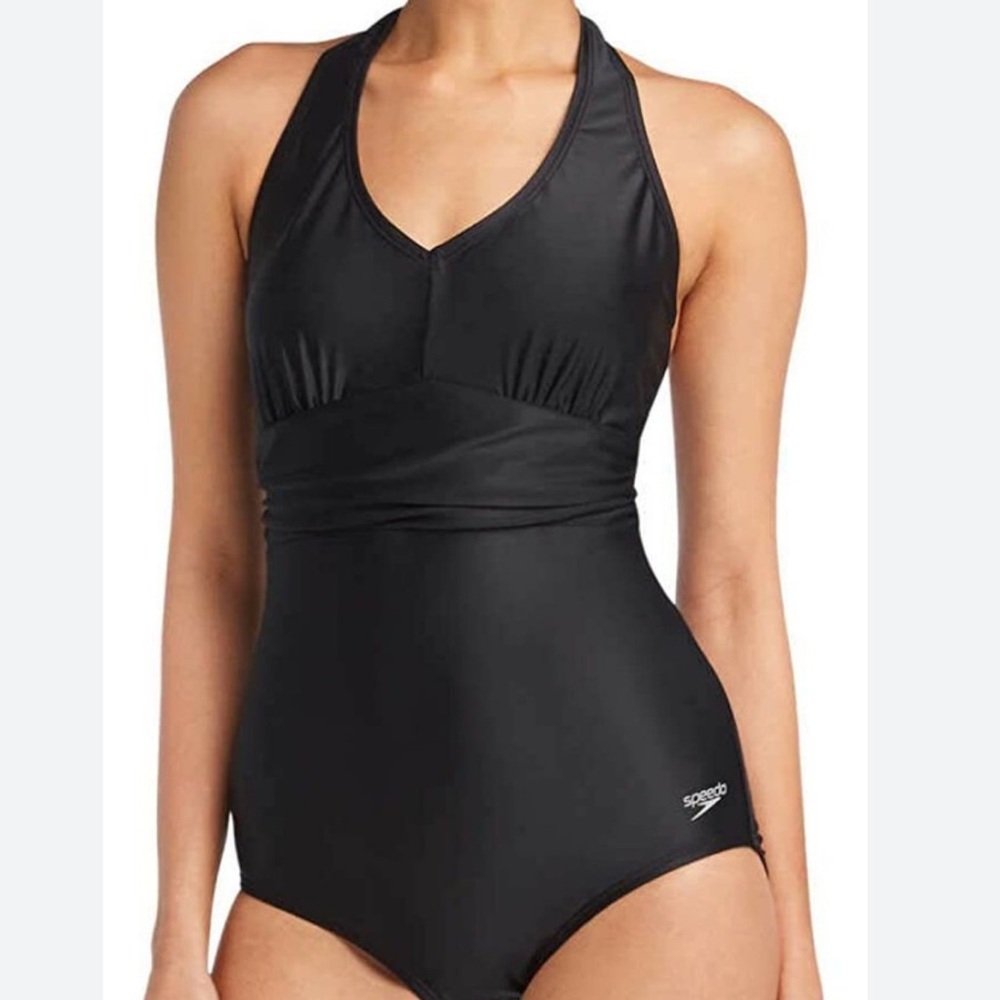 Speedo Black V-Neck One-Piece Swimsuit